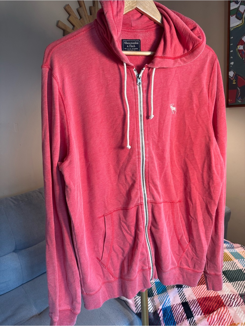 Abercrombie & Fitch Men’s Red Coral Zip-Up Hoodie Sweatshirt